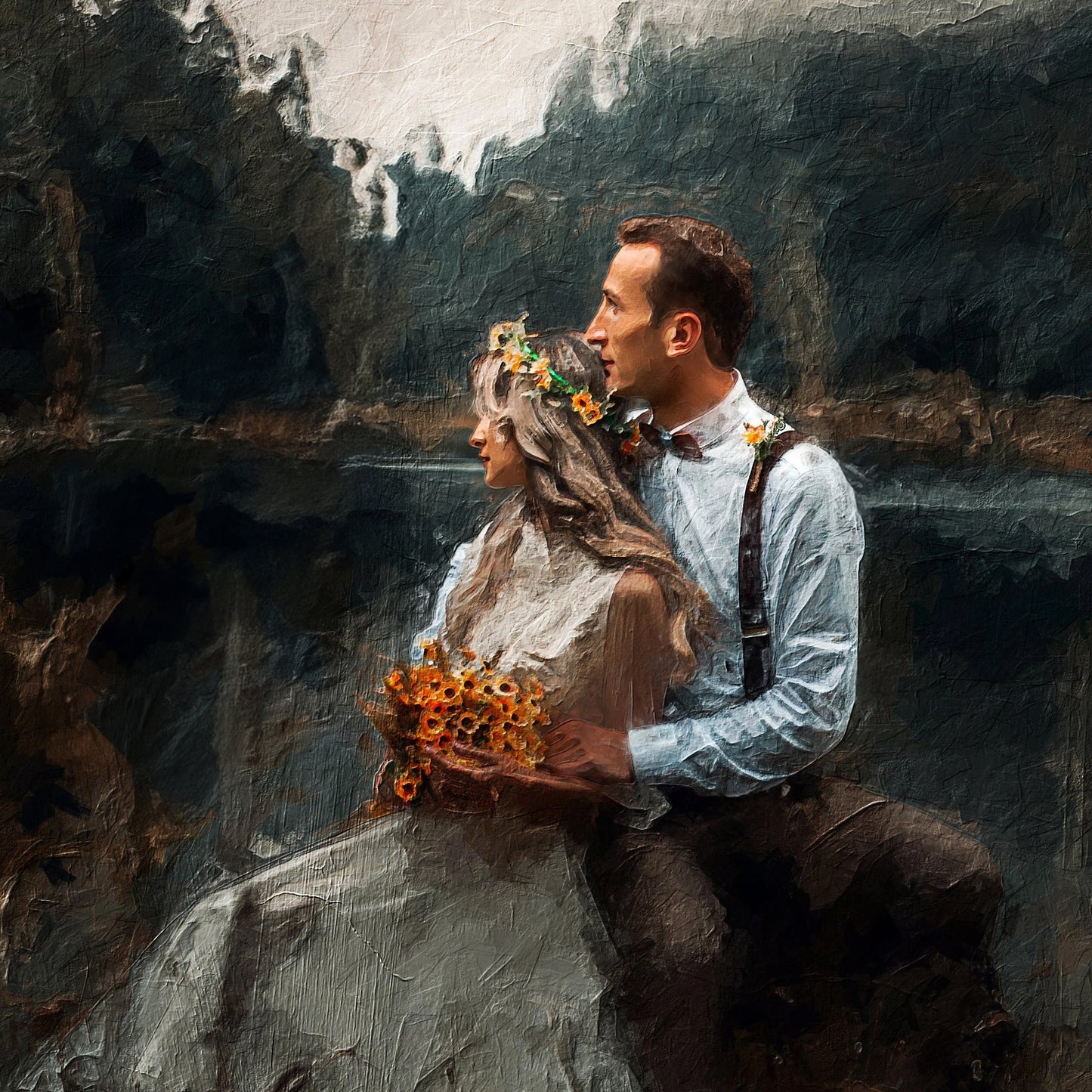 Anniversary Wedding Oil Portrait - Hand Painted from Photo